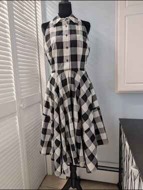 Julia Jordan Black White Gingham Fit & Flare Midi Dress with Pockets Size 8
